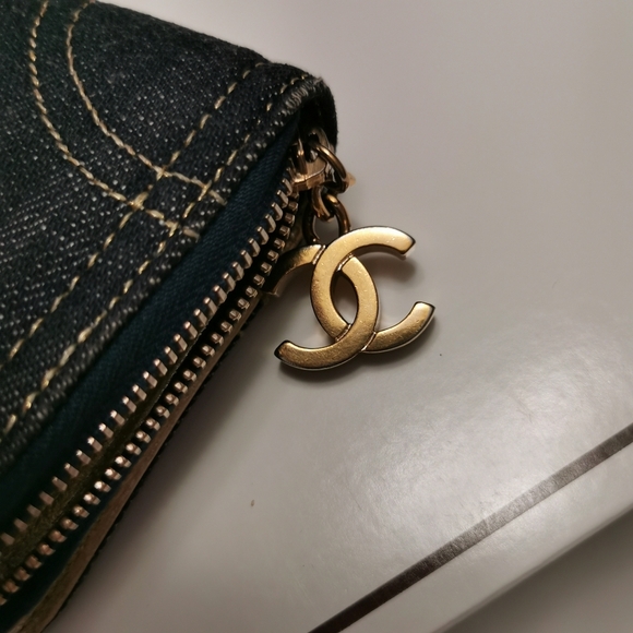 Authentic Chanel Vintage Denim Quilted 2.55 Long Flap Wallet Gold CC Rare Y2K - Picture 5 of 15